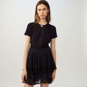 Maje NWT Raglia Navy Blue Tiered Dress Lace Medium